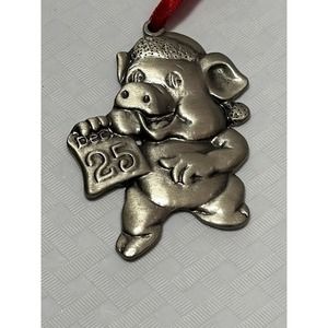 Christmas Pig With Hat Holding a Dec. 25 Calendar Page Metal Ornament